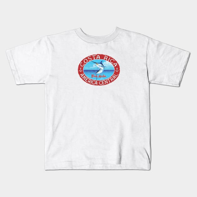 Costa Rica, America Central, Black Marlin Kids T-Shirt by jcombs